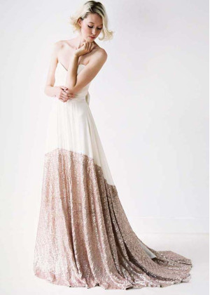 Strapless Sweetheart Neckline Ivory Chiffon Champagne Sequin Wedding Dress